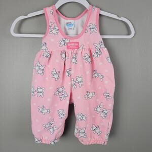 Vintage Oshkosh B'Gosh Bodysuit Overalls Easter Bunny Pink Girls 3/6 Months USA